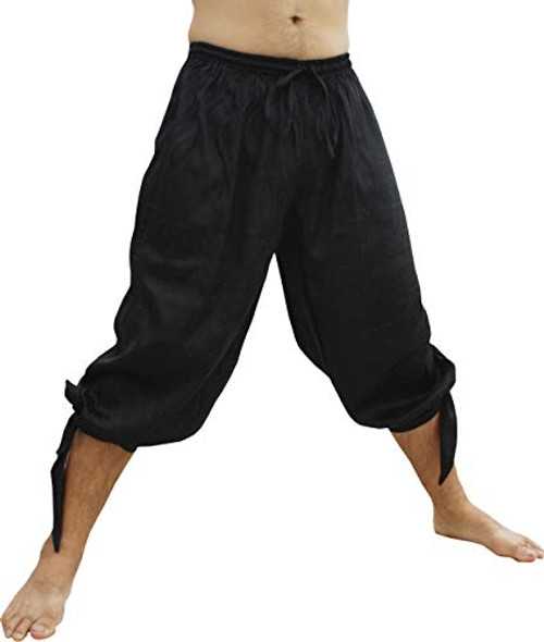 RaanPahMuang Side Tied Leg Plain Silk Cotton Buccaneer Pirate Swashbuckling Pants Small Black RaanPahMuang Side Tied Leg Plain Silk Cotton Buccaneer Pirate Swashbuckling Pants Small Black