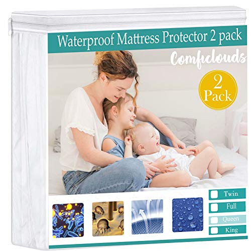 2 Pack Premium Full Size Waterproof Mattress Protector Smooth Breathable Mattress Cover Pad Comfort  and  Ultra Soft  and  Noiseless Fitted Bed Cover 15 inch Deep Pocket -Full-