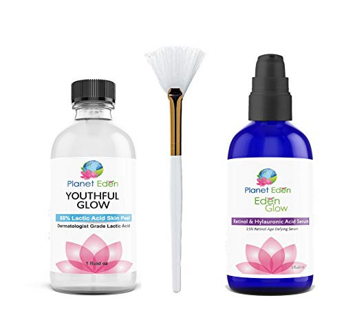 Planet Eden 88 percent Lactic Acid Skin Chemical Peel Kit with Hyaluronic Acid and Retinol Serum and Fan Brush - Professional Grade - Diminish Dark Spots Tighten Skin Correct Wrinkles/Fine Lines Planet Eden 88 percent Lactic Acid Skin Chemical Peel Kit with Hyaluronic Acid and Retinol Serum and Fan Brush - Professional Grade - Diminish Dark Spots Tighten Skin Correct Wrinkles/Fine Lines