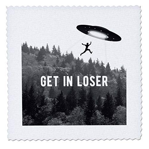 3dRose Get in loser. Black and white photo of tree line with ufo. - Quilt Squares -qs_328361_5-