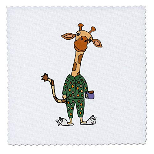 3dRose Funny Cute Giraffe in Green Pajamas and Bunny Slippers - Quilt Squares -qs_341001_5-