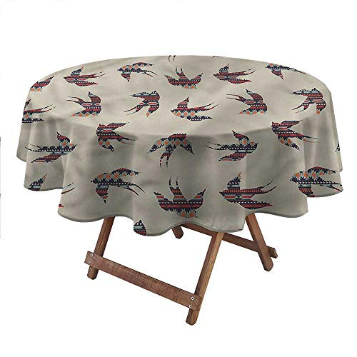 carmaxsHome Round Table Cloth Aztec for Picnic Party Patio Table Camping Swallow Birds Abstract Style 48 inch Round