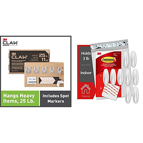3M Claw Drywall Picture Hangers Holds 25 lb.  and  Command Designer Hooks Medium White 9-Hooks