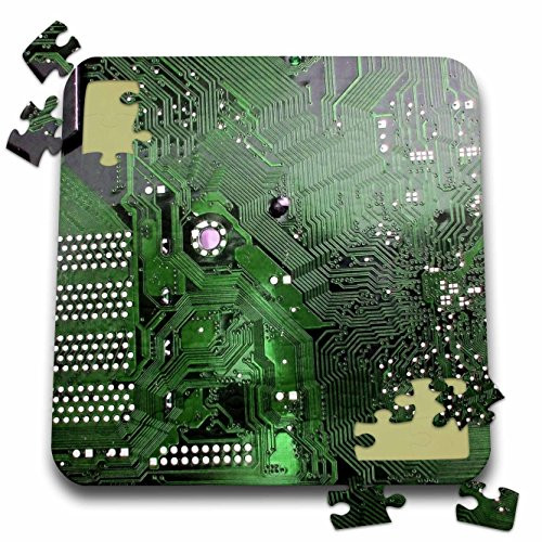 3dRose Green Computer chip Macro Photography Microchip - Motherboard Electronics Circuits - tech Geek Nerd - Puzzle 10 by 10-inch -pzl_161561_2-