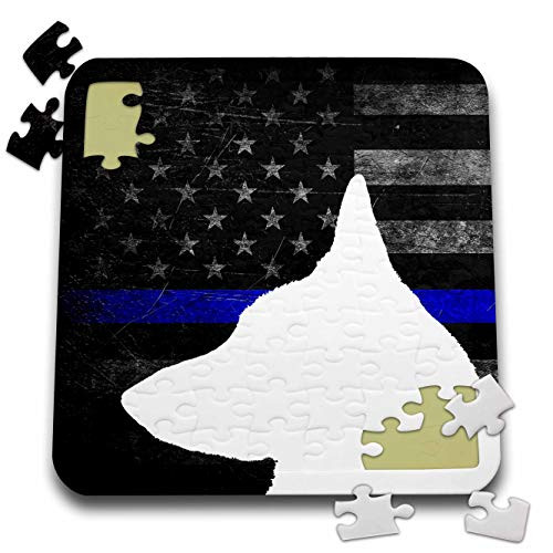 3dRose White Silhouette of German Shepherd Dog on Distressed Blue line... - Puzzles -pzl_337348_2- 3dRose White Silhouette of German Shepherd Dog on Distressed Blue line... - Puzzles -pzl_337348_2-
