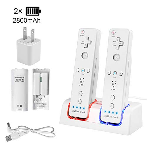 Upgraded Wii Remote Controller Charger Station Covanm Wii Charging Station with 2 Rechargeable Battery for Wii -2 Port Charging Station Plus2 Replacement Batteries PlusUSB Cable PlusFree USB Wall Charger-