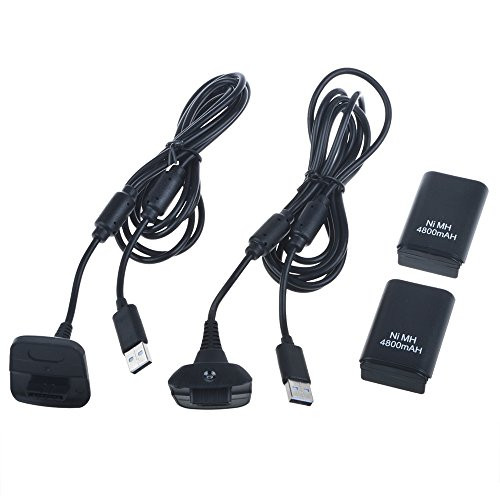 SLLEA 2x for Xbox 360 Battery Charger Pack Wireless Rechargeable Controller USB Cable