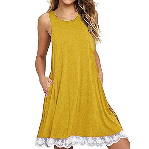 TLOOWY Women Summer Sleeveless Tank Dress Loose Lace Crochet Swing T-Shirt Dress Beach Sundress -Yellow L- TLOOWY Women Summer Sleeveless Tank Dress Loose Lace Crochet Swing T-Shirt Dress Beach Sundress -Yellow L-