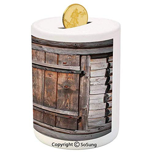 SoSung Vintage Ceramic Piggy BankRustic Wooden Door of Old Barn in Farmhouse Countryside Village Aged Rural Life Image 3D Printed Ceramic Coin Bank Money Box for Kids and AdultsBrown SoSung Vintage Ceramic Piggy BankRustic Wooden Door of Old Barn in Farmhouse Countryside Village Aged Rural Life Image 3D Printed Ceramic Coin Bank Money Box for Kids and AdultsBrown