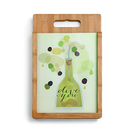 Demdaco Olive You Wood and Glass Cutting Board Set, Multicolor