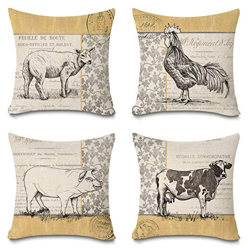 Faromily Farm Poultry Pillow Covers Fresh Market Milk Cow Pig Farmhouse Decorative Home Decor Cushion Covers Throw Pillow Cases Cotton Linen 18 x 18 inch Set of 4