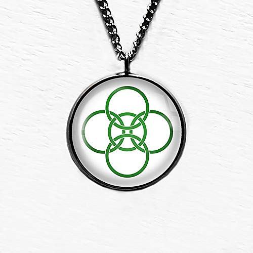 Celtic Five Fold Circle Green on White Bronze Keychain Keyring