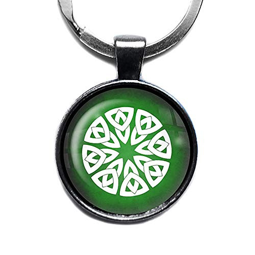 Celtic Knot Circle White on Green Silver Keychain Keyring