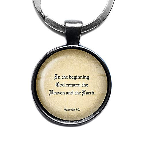 Genesis 11 God Created the Heaven and Earth King James Version KJV Bible Silver Keychain Keyring