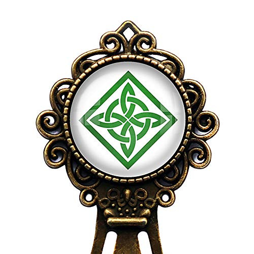 Celtic Knot Square Green on White Bronze Bookmark
