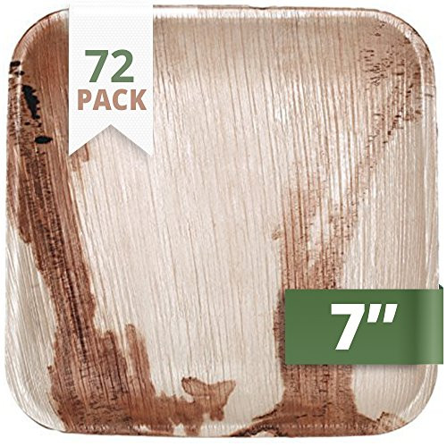 CaterEco Square Palm Leaf 7" Salad Plates | 72 Pack | Ecofriendly Disposable Dinnerware | Heavy Duty Biodegradable Party Utensils for Wedding, Camping & More