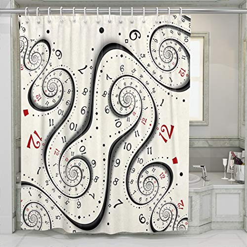 Salleing Home Decoration Shower Curtain Abstract White Spiral Clock Fractal Twisted Watch Waterproof Bathroom Curtain 66W x 72L Inches -Set with Hooks-