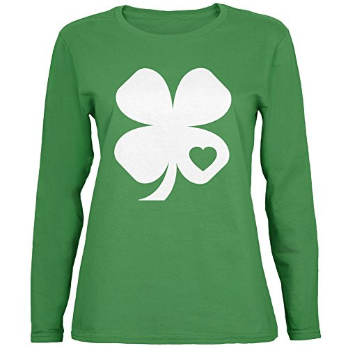 Old Glory St. Patricks Day - Shamrock Heart Green Ladies Long Sleeve T-Shirt - Medium