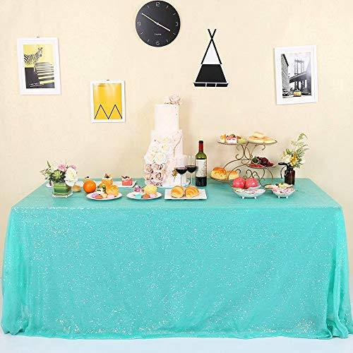 GFCC Sparkle Aqua Green Sequin Tablecloth 60 inchx120 inch for Wedding Party Banquet Christmas Rectangle Table Cover Linen Glitter Cake Table Cloth