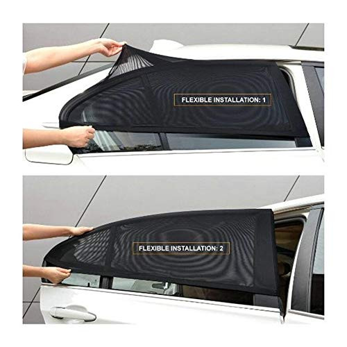 Xiaofeng214 Car Sun Visor Rear Side Window Sun Shade Mesh 2Pcs Black Auto Sunshade Curtain Fabric Car Mosquito Net Shield UV Protector