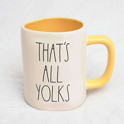 Rae Dunn by Magenta Thats All Yolks Ceramic LL Coffee Mug Yellow Interior and Yellow Handles