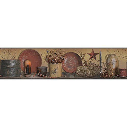 York Wallcoverings Country Keepsakes Simple Blessings Border Removable Wallpaper Taupe Red Black Brown Gold Orange