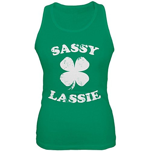 St. Patricks Day Sassy Irish Lassie Juniors Soft Tank Top Kelly Green SM