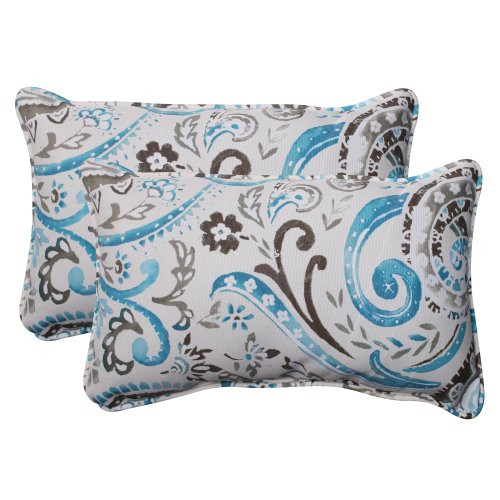 Pillow Perfect Indoor/Outdoor Paisley Corded Rectangular Throw Pillow, Tidepool, Set of 2