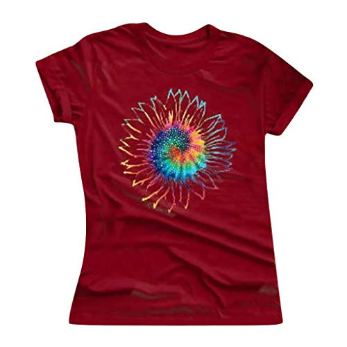Meikosks Tie-dye Sunflower Print Tshirt Womens O-Neck Short Sleeves Blouses Plus Size Loose Tops Wine Meikosks Tie-dye Sunflower Print Tshirt Womens O-Neck Short Sleeves Blouses Plus Size Loose Tops Wine
