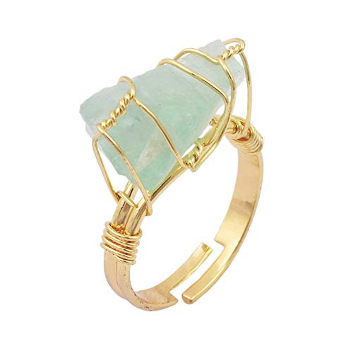 ZENGORI Irregular Natural Stone Healing Crystal Green Fluorite Wire Wrapped Adjustable Ring WX1796-fluorite