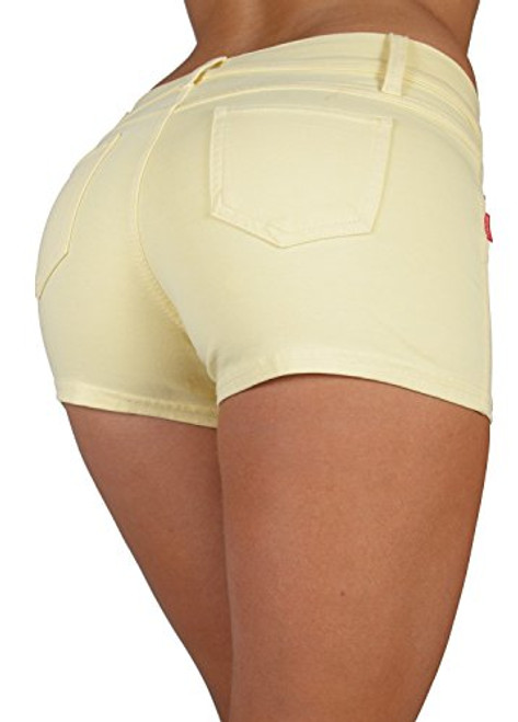 Basic Booty Shorts Premium Stretch French Terry Moleton with a Gentle Butt Lifting Stitching in Pastel Yellow Size M