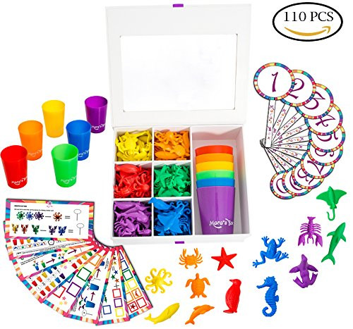 Mara's Box Counting, Math Learning, Shape and Color Sorting Set - Includes Colored Cups, Number & Activity Cards, and Ocean Animals Manipulatives for Toddlers