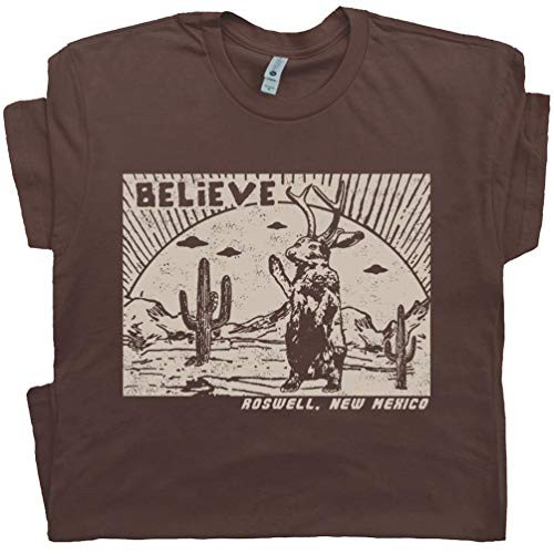 L - Roswell Jackalope T Shirt UFO Santa Fe New Mexico Jack Rabbit Area 51 Tee Cryptozoology Jackrabbit Brown
