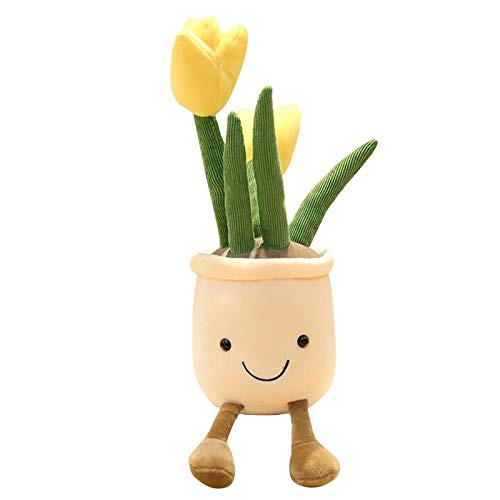 Flower Plush Toy Doll Simulation Plant Doll Potted Plants Plush Toy Doll Cute Tulip Plushies Stuffed Animal Plush Pillow Soft Plush Dolls Toy Cute Plush Figure Toys Gifts for Kids -Yellow-