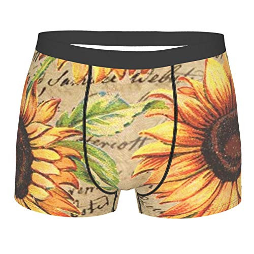 Mens Boxer Briefs Vintage Sunflower Envelopes Underpants Underwear Stretch Soft Boxers Trunks with Pouch Black