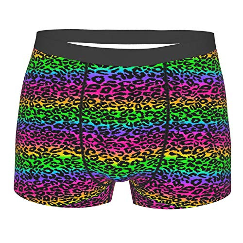 Mens Boxer Briefs Rainbow Leopard Pattern Underpants Underwear Stretch Soft Boxers Trunks with Pouch