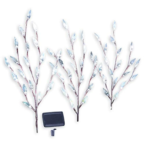 Collections Etc Bright Leaf Branch Solar Garden Lights with Adjustable Branches - Set of 3 Outdoor Decorative Accents White 60
