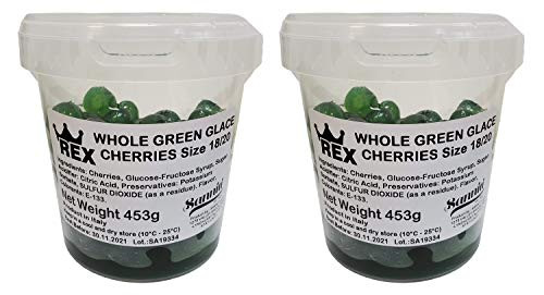 Rex Whole Green Candied Cherries 1 lb -Pack of 2-