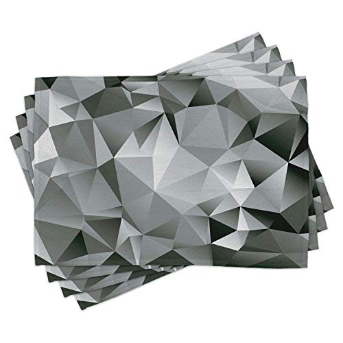 Lunarable Abstract Place Mats Set of 4 Fractal Monochrome Composition Triangles Polygonal Effect Contemporary Futuristic Washable Fabric Placemats for Dining Room Kitchen Table Decor Black Grey