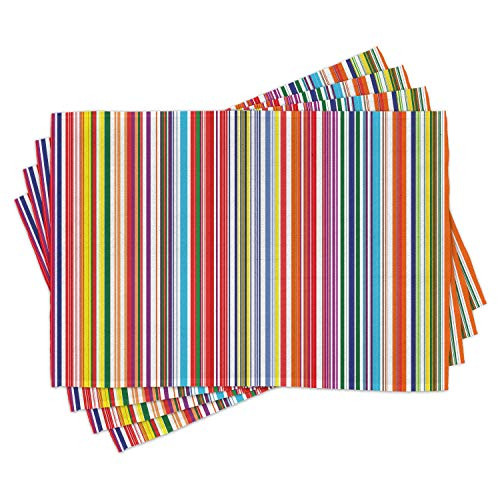 Lunarable Modern Place Mats Set of 4 Geometrical Lines and Stripes in Rainbow Colors with White Backdrop Artwork Print Washable Fabric Placemats for Dining Table Standard Size Orange Red