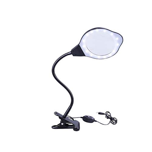 Mostbest Magnifying Glass HD Cold Light Illuminated Magnifier 2X 4X LED Magnified Glass USB Powered Magnifier with Clip for Reading Crafting Jewelry Design Hobby and More