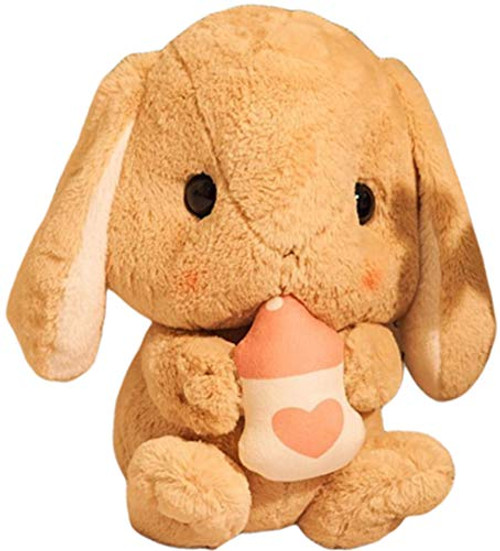 Easter White Rabbit Stuffed Bunny Animal with Carrot Soft Lovely Realistic Long-Eared Standing Brown Plush Toy Multiple Styles -Brown-Milk Bottle32cm/12.5in-