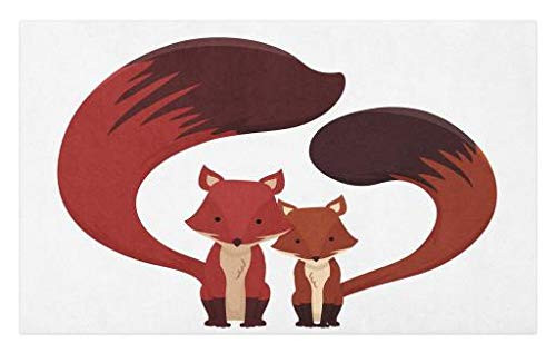 Lunarable Fox Doormat Forest Animals with Giant Tails Cartoon Style Woodland Fauna Illustration Decorative Polyester Floor Mat with Non-Skid Backing 30 inch X 18 inch Brown Ruby Beige