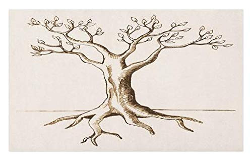 Lunarable Tree of Life Doormat Hand Sketch of Tree with Few Leaves Branches Ready for Growth Fertile Print Decorative Polyester Floor Mat with Non-Skid Backing 30 inch X 18 inch Cream Brown