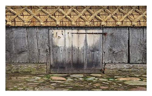 Lunarable Rustic Doormat Old Wood Barn Door with Nature Items on Roof Village Town Rural Life Theme Artwork Print Decorative Polyester Floor Mat with Non-Skid Backing 30 inch X 18 inch Brown