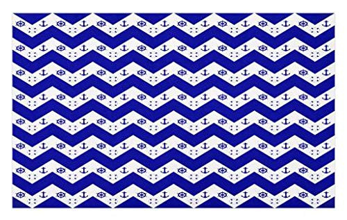 Lunarable Navy Doormat Zig Zag Lines Chevron Geometrical Image Design with Anchors Dots Artwork Image Decorative Polyester Floor Mat with Non-Skid Backing 30 inch X 18 inch Navy Blue White