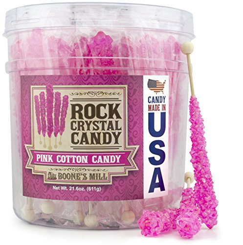 Boones Mill - Rock Crystal Candy Sticks - Pink Cotton Candy - 36 Sticks