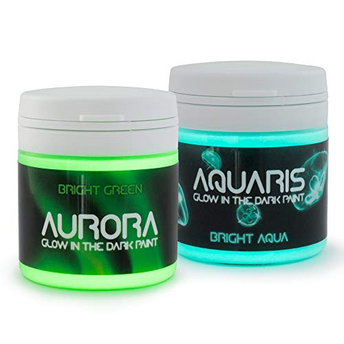 SpaceBeams Double Bundle Glow in The Dark Paints - Aurora Bright Green -1.7 fl oz- and Aquaris Bright Aqua -1.7 fl oz-