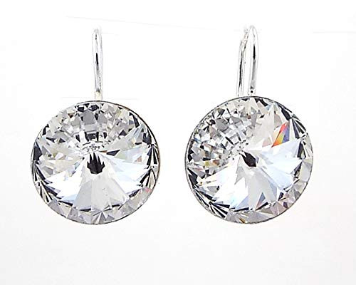 Clear Rivoli Rhinestone Earrings made with 14mm Swarovski Crystals Silver Toned Hooks Clear Rivoli Rhinestone Earrings made with 14mm Swarovski Crystals Silver Toned Hooks