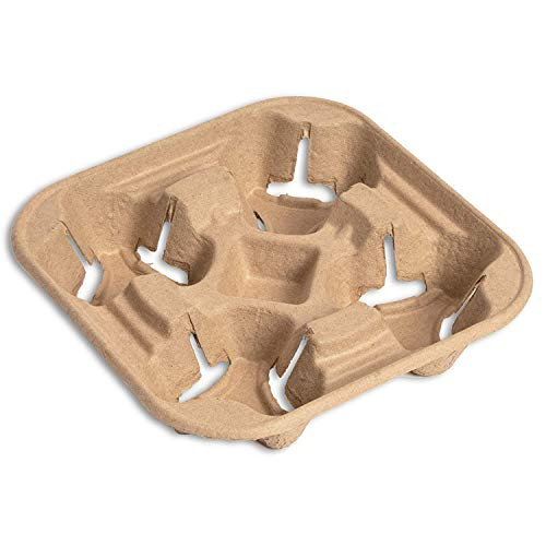 4 Cup Disposable Drink Carrier - To Go Coffee Cup Holder - Biodegradable and Compostable Coffee Tray - Eco-friendly Drink Carrier - Stackable and Durable Hot or Cold Drinks for Food Delivery Service 8-32oz -4 Cup Carrier - 45 Count Kraft-